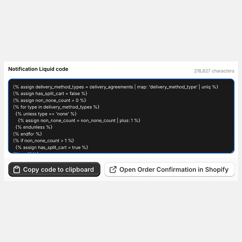 Export Shopify-ready Liquid code for Notifications